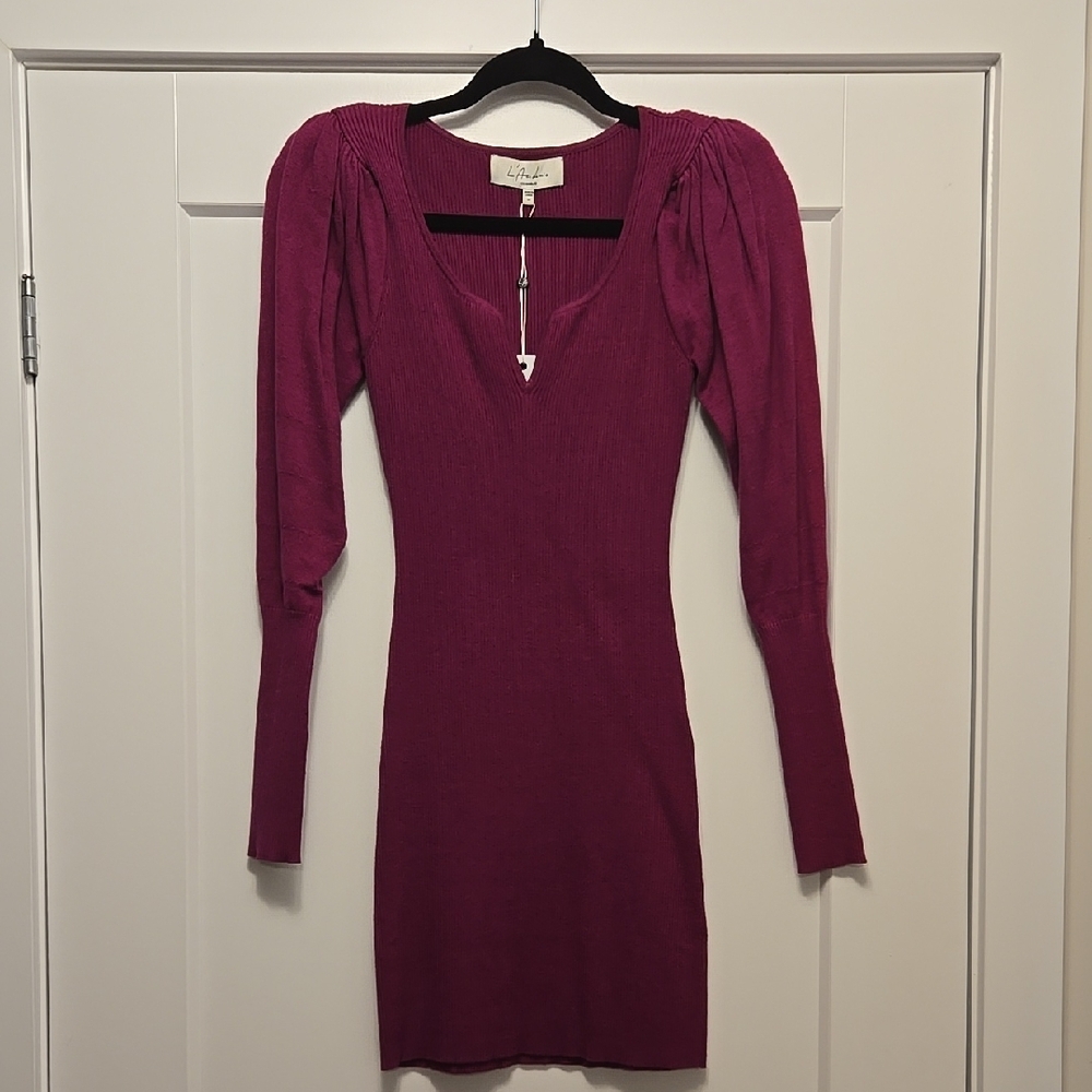 Elegant Magenta Long Sleeve Dress